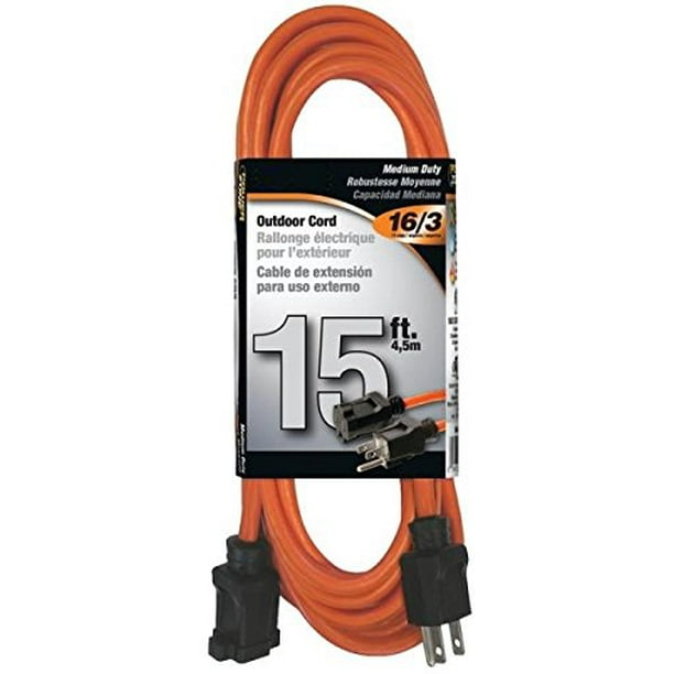 Reinforced for durability Ultra flexible flame retardant 15 feet Heavy Duty Vinyl 16/3 Water resistant Rocky Mountain Cable Outdoor Extension Cord Orange 3 Prong Weather resistant 